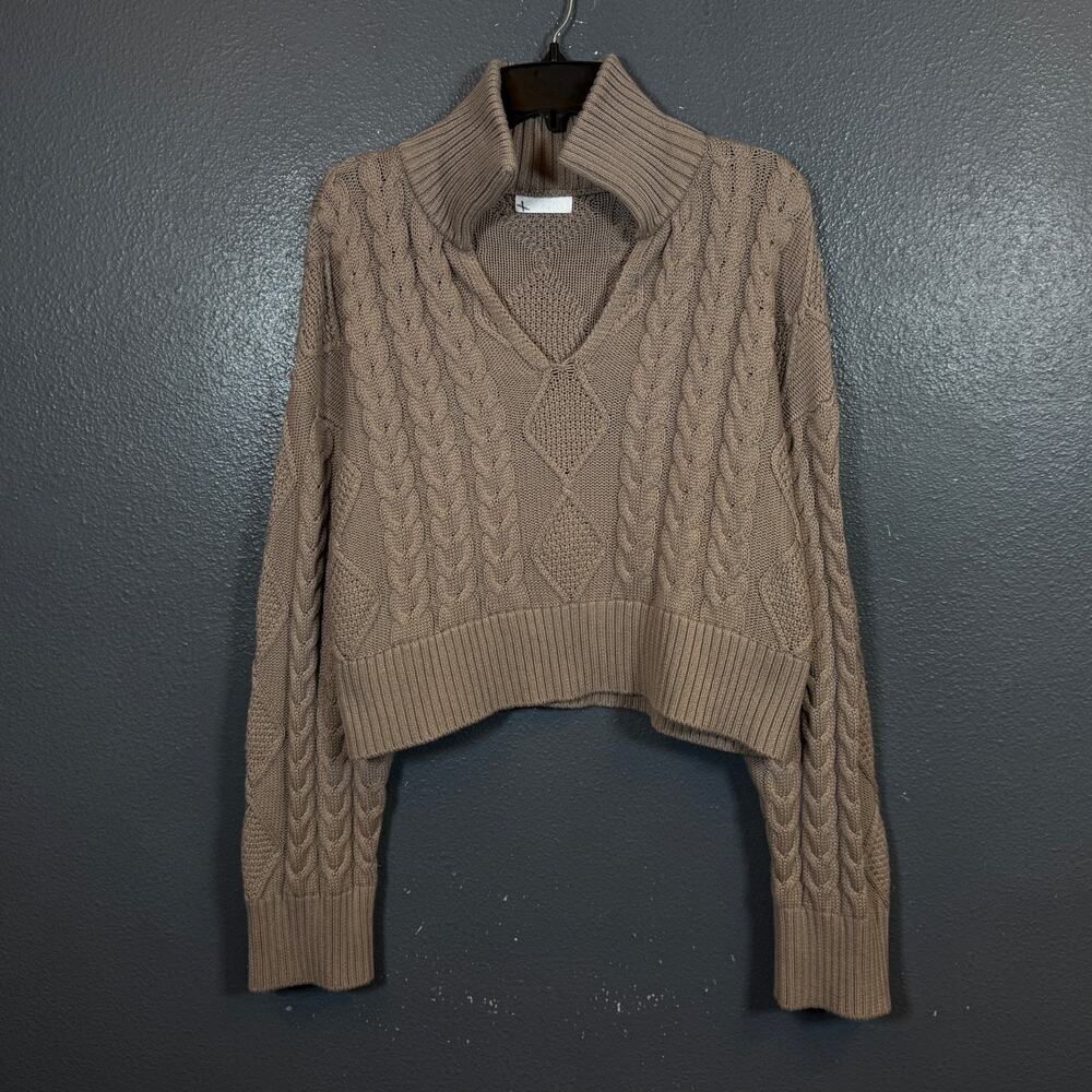 Sablyn L women oversized tan Cropped Knit Sweater cashmere/linen/cotton